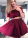 Burgundy Off Shoulder Two Piece Sweet Homecoming Dresses,BD00135