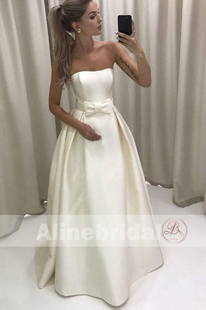 Cheap Ivory Satin Strapless Ball Gown Wedding Dresses With Bow , AB1148