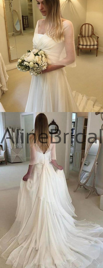 Chiffon Strapless A-line Tiered Train With Shawl Wedding Dresses, AB1560