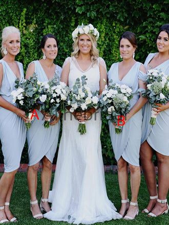 Custom V-neck Elegant Beach Short Bridesmaid Dresses AB4205