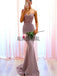 Dusty Pink Lace Spaghetti Strap Mermaid Bridesmaid Dresses, AB4019