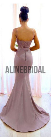 Dusty Pink Lace Spaghetti Strap Mermaid Bridesmaid Dresses, AB4019