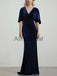 Elegant Mermaid Blue Velvet Half Sleeves Long Bridesmaid Dresses AB4241
