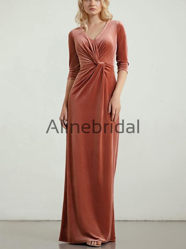 Elegant Mermaid V-Neck Velvet Long Sleeves Bridesmaid Dresses AB4242