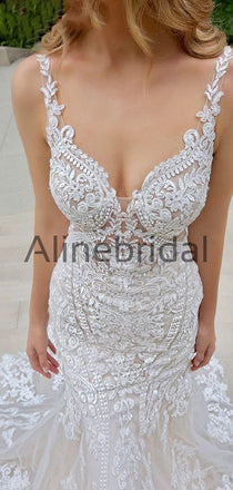 Elegant Unique Pretty Country Ivory Long Wedding Dresses WD0575