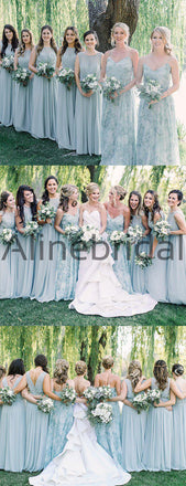 Floral Prints Chiffon Mismatched A-line Long Bridesmaid Dresses, AB4119
