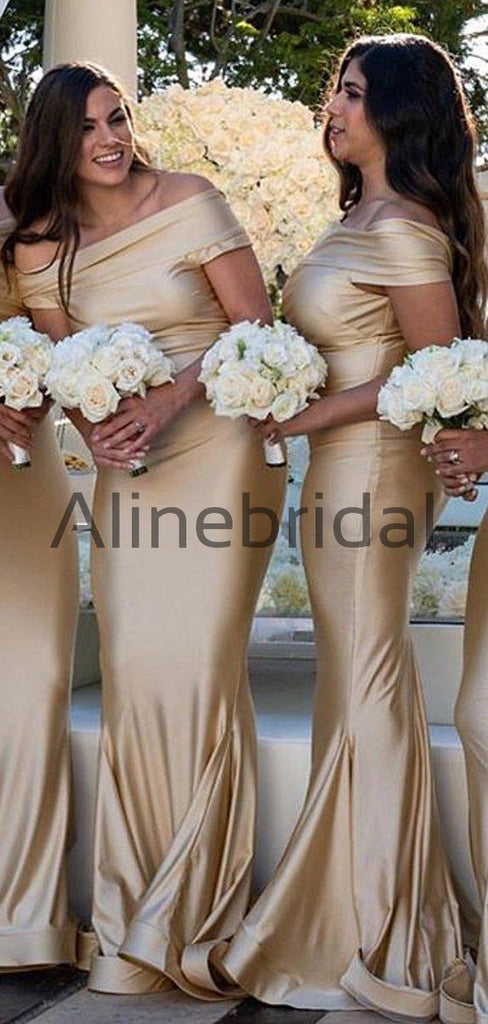 Gold  Off Shoulder Mermaid Fashion Bridesmaid Dresses, AB4065