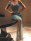 Sexy Blue Beadings Illusion Off Shoulder Prom Dresses, Evening Gown, PD00214