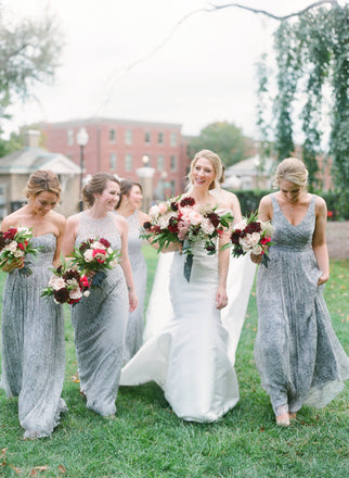 Grey Mismatched Sleeveless Chiffon Lace Elegant Long Bridesmaid Dresses , AB1218