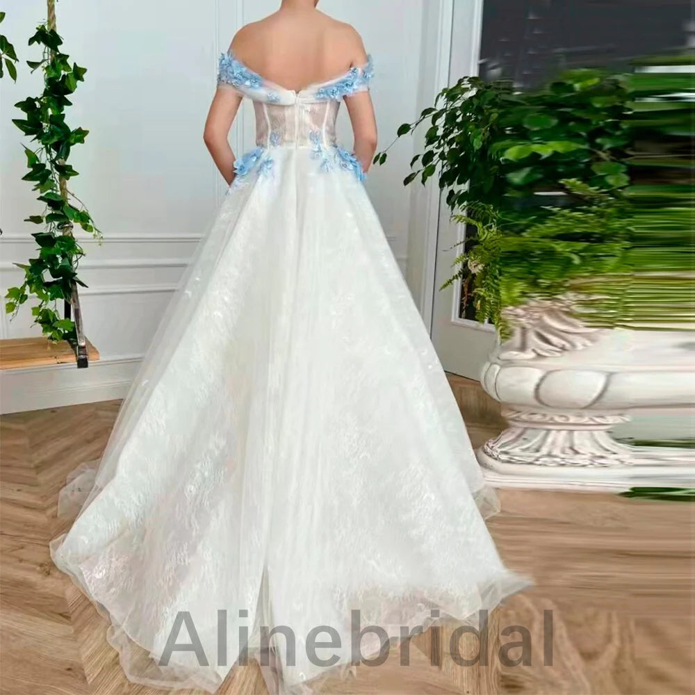 Elegant Off shoulder Sleeveless A-line Long Prom Dress, PD3612