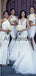 Halter White Mermaid Side Slit Long Formal Bridesmaid Dresses AB4219