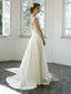 Ivory Satin V-neck Scoop Back A-line Simple Wedding Dresses, AB1557