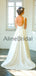 Ivory Satin V-neck Scoop Back A-line Simple Wedding Dresses, AB1557