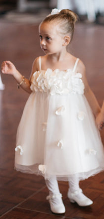 Ivory Tulle Handmade Flowers Applique Spaghetti Strap Flower Girl Dresses, FGS140