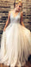 Ivory Tulle Sequin Beads V-neck Backless Prom Dresses,PD00365