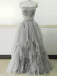 Light Gray Strapless Unique Vintage Formal Ball Gown Prom Dresses. PD070