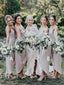 Light Grey Spaghetti Strap High Low Summer Wedding Bridesmaid Dresses , AB4108