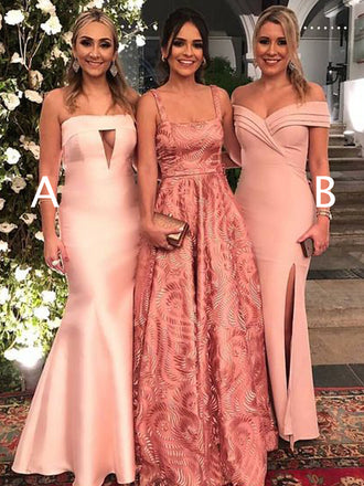 Light Nude Satin Off Shoulder Mismatched Mermaid Prom Dresses.PD00232