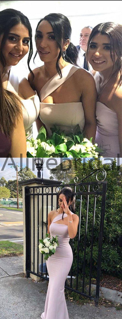 Light Purple One Shoulder Mermaid Long Bridesmaid Dresses , AB4043