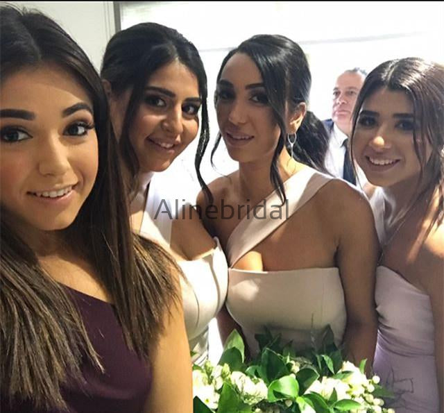 Light Purple One Shoulder Mermaid Long Bridesmaid Dresses , AB4043