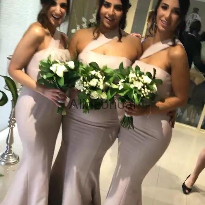 Light Purple One Shoulder Mermaid Long Bridesmaid Dresses , AB4043