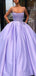 Lilac Satin Beading Applique Spaghetti Strap Ball Gown Prom Dresses,PD00188