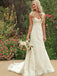 Long A-line  Wide Lace Shoulder Strap Deep V-back Sleeveless Train  Sweetheart Full Lace Country  Wedding Dress, AB1094