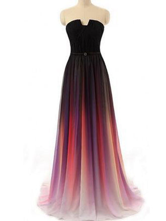 Long Strapless A-line Gradient Chiffon Simple Fashion Prom Dresses ,PD0111
