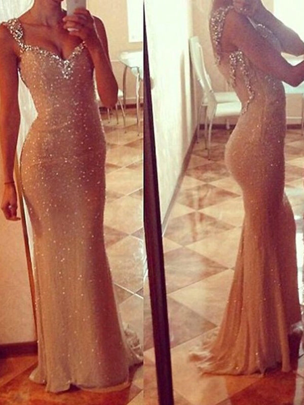 Long Sparkly Full Sequins Sheath Sleeveless V-neck Mermaid Popular Prom Dresses ,PD0109