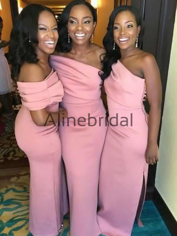 Mermaid One Shoulder Pink Elegant Formal Bridesmaid Dresses AB4244