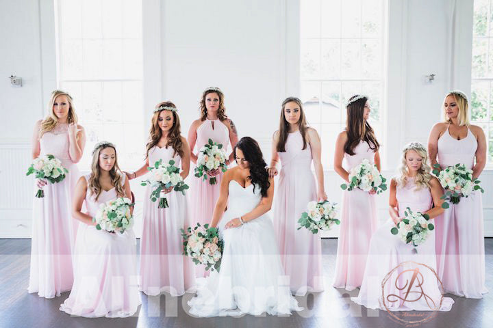 Mismatched Pink Chiffon Long A-line Simple Bridesmaid Dresses, AB1227