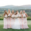 Mismatched Pink Chiffon With Unique Ruffles Split Bridesmaid Dresses , AB1223