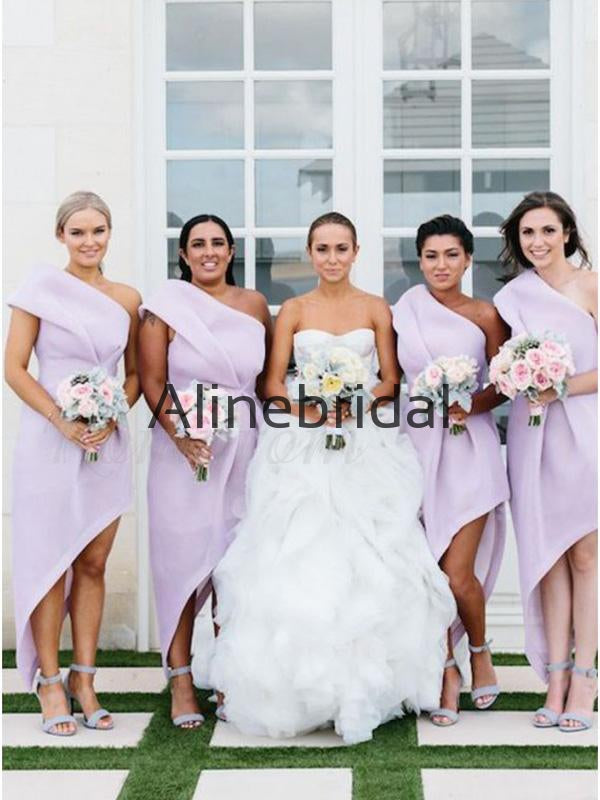 New Arrival One Shoulder Lilac Short Unique Bridesmaid Dresses AB4220