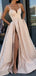 Nude Satin Spaghetti Strap Slit Sexy Prom Dresses,PD00156