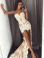 Nude Sweetheart Strapless Ivory Lace Sheath High Low Sexy Elegant Prom Dresses,PD0137