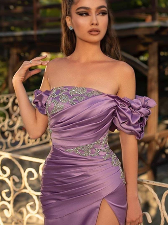 Sexy Off-shoulder Strapless Mermaid High Side-slit Long Prom Dress, PD3063