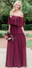 Off Shoulder Burgundy Chiffon Boho Wedding Bridesmaid Dresses, AB4084