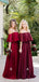Off Shoulder Burgundy Chiffon Boho Wedding Bridesmaid Dresses, AB4084