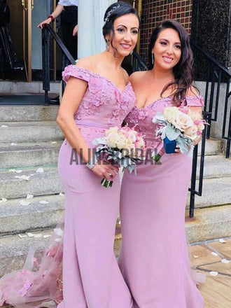 Off Shoulder Dusty Rose Applique Mermaid Fashion Bridesmaid Dresses , AB4014