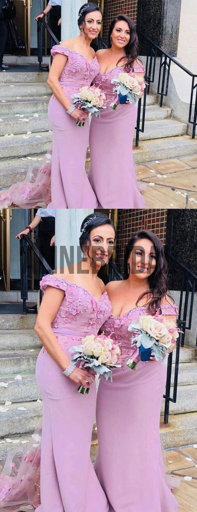 Off Shoulder Dusty Rose Applique Mermaid Fashion Bridesmaid Dresses , AB4014