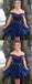 Off Shoulder Royal Blue Sequin Lace Homecoming Dresses,HD0049