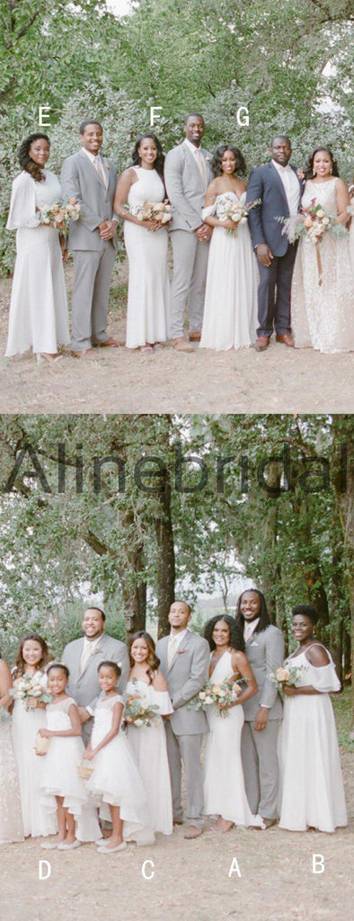 Off White Chiffon Mismatched Fashion Long Bridesmaid Dresses, AB4132