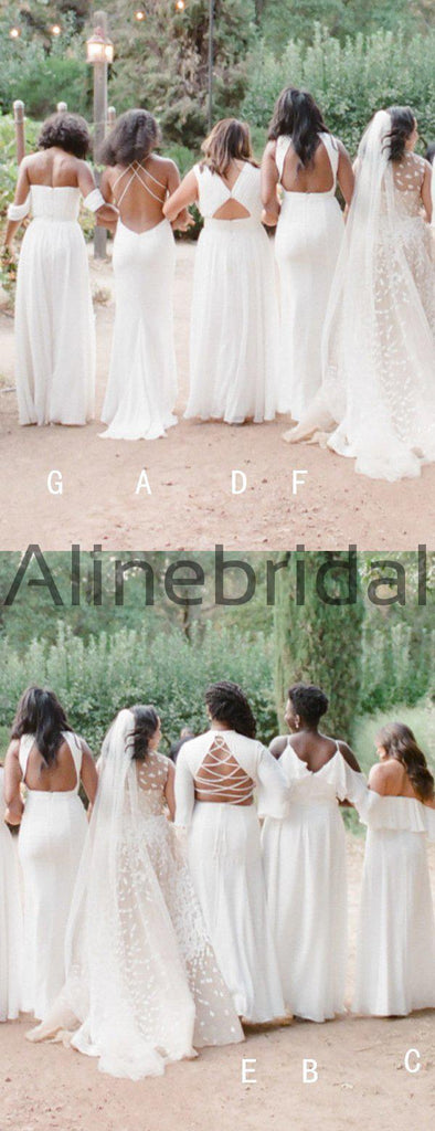 Off White Chiffon Mismatched Fashion Long Bridesmaid Dresses, AB4132