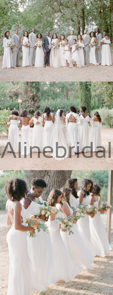 Off White Chiffon Mismatched Fashion Long Bridesmaid Dresses, AB4132