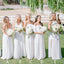 Off White Chiffon Mismatched Simple Boho Wedding Long  Bridesmaid Dresses, WG108