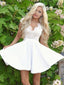 Off White Lace Short Sleeve Open Back Homecoming Dresses,HD0046