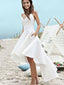 Off White Satin Spaghetti Strap High Low Beach Wedding Dresses, AB1547