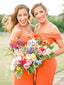 Orange Off Shoulder Sheath Long Bridesmaid Dresses, AB4055