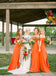 Orange Off Shoulder Sheath Long Bridesmaid Dresses, AB4055