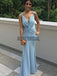 Pale Blue Jersey Open Back Mermaid Bridesmaid Dresses, AB4013